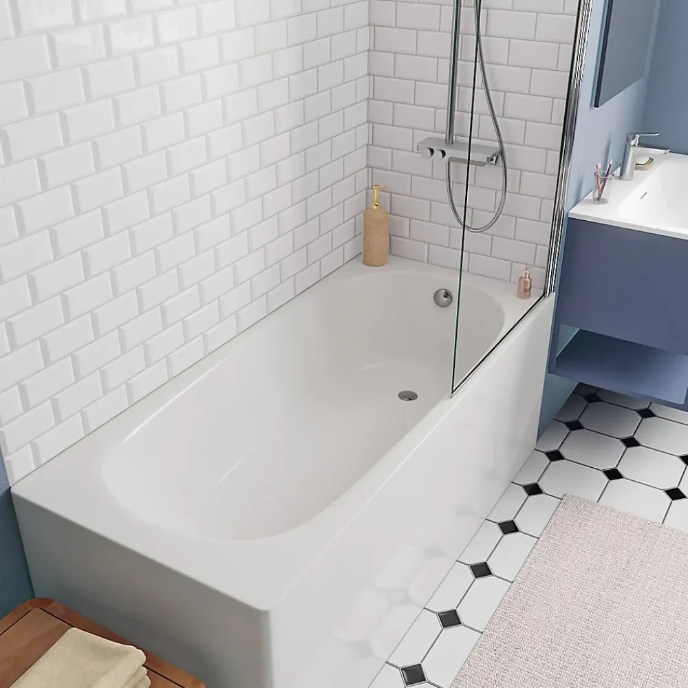 Baignoire Droite|Kolo by Geberit 160x70 cm Ensemble baignoire Opal Plus universelle + Pare baignoire pivotant chrome + pieds (XWP1260000-SETP1)