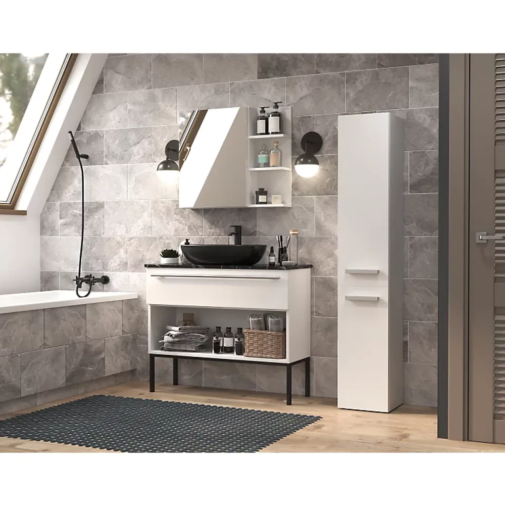 Topeshop KOMMA - Meuble salle de bain 2 portes - 31x30x174 cm - Colonne rangement SDB