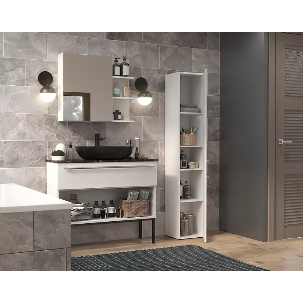 Topeshop KOMMA - Meuble salle de bain 2 portes - 31x30x174 cm - Colonne rangement SDB