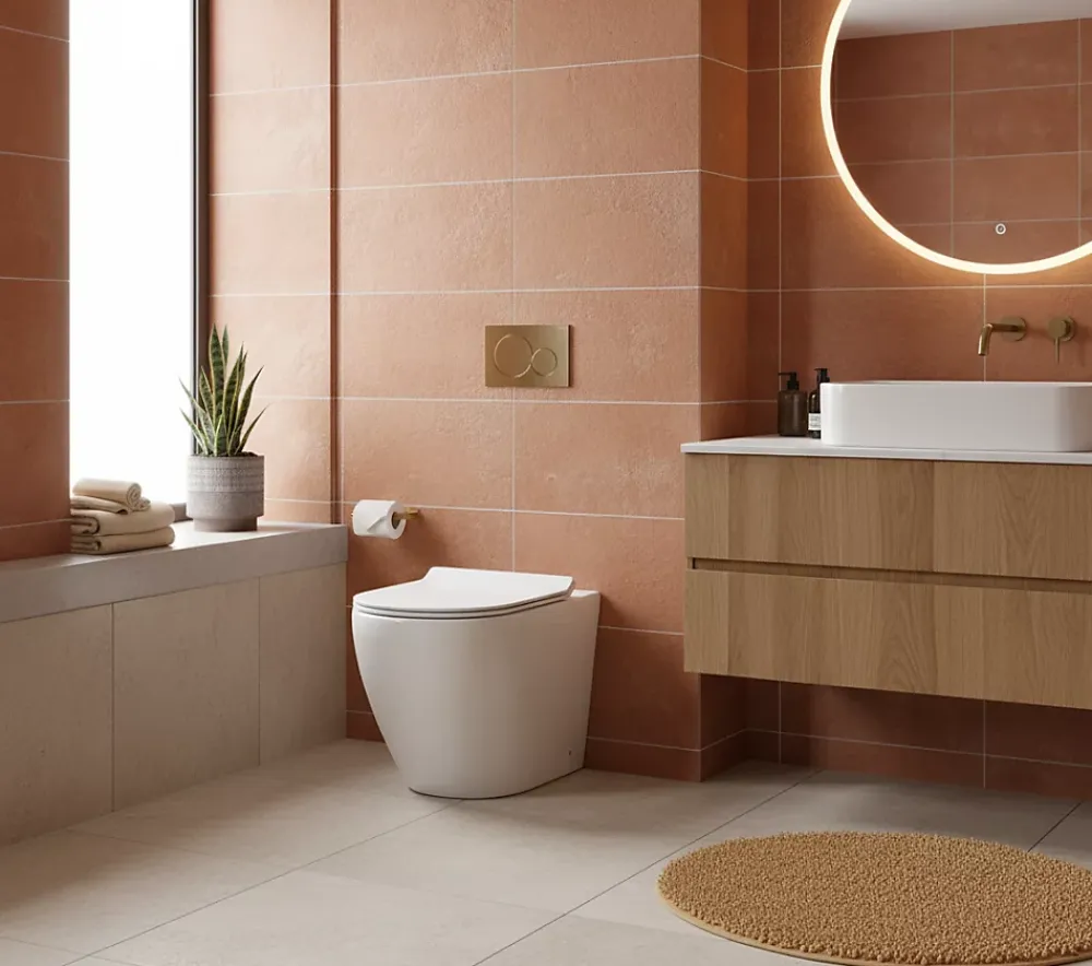 Laneri WC au sol Bent Rim - Cuvette Rimless sans bride Blanc Brillant FIL Mural design arrondi - Abattant Soft-Close