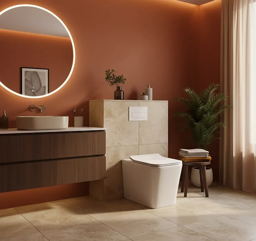 Laneri WC au Sol Edge Rim - Cuvette Rimless sans bride Blanc Brillant FIL Mural design carré - Abattant Soft-Close