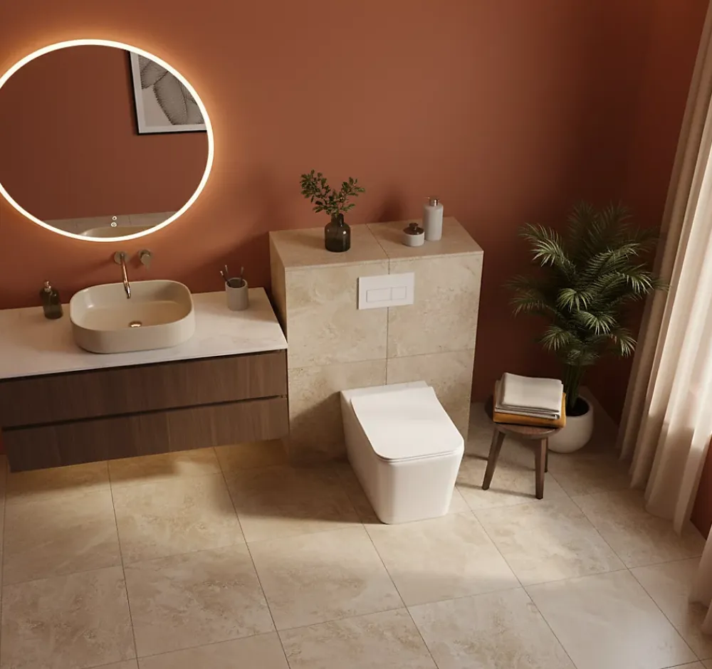 Laneri WC au Sol Edge Rim - Cuvette Rimless sans bride Blanc Brillant FIL Mural design carré - Abattant Soft-Close