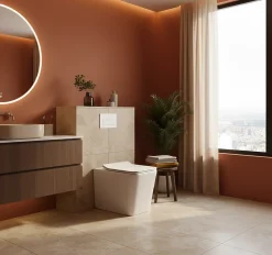 Laneri WC au Sol Edge Rim - Cuvette Rimless sans bride Blanc Brillant FIL Mural design carré - Abattant Soft-Close