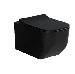 Laneri WC Suspendu Série New Edge - Cuvette Rimless sans bride Noir Mat - Dimensions Réduites 51,5 cm - Abattant Soft-Close