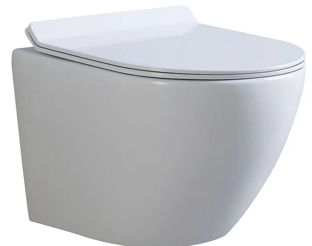 Laneri WC Suspendu Série New Bent - Cuvette Rimless sans bride Blanc Brillant - Dimensions Réduites 49,5 cm - Abattant Soft-Close
