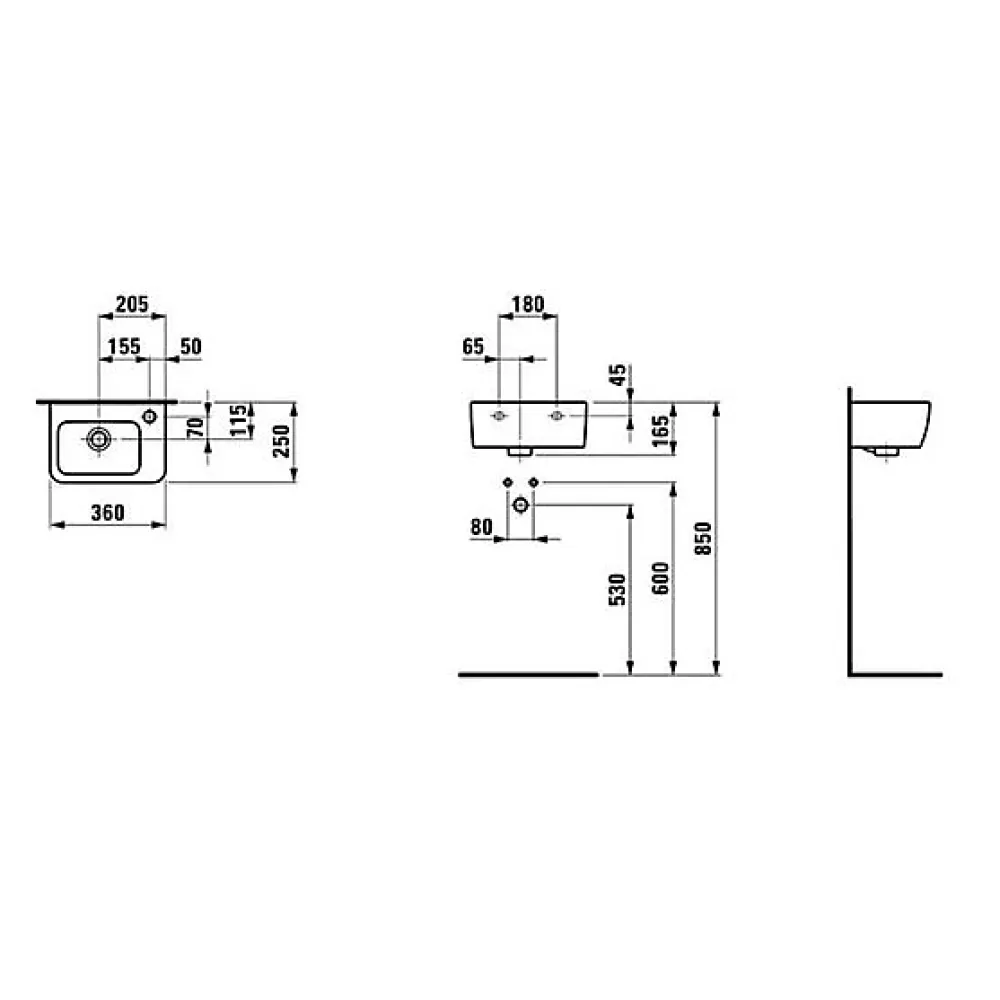 Laufen Pro Lave-mains 36x25 cm avec trou pour robinetterie sur la droite, Blanc (H8169550001061)
