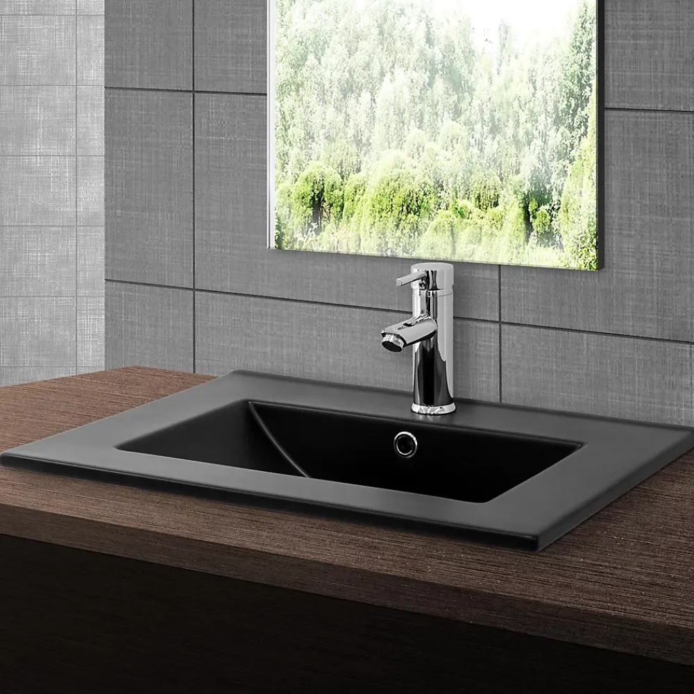 Luxebath Lavabo à encastrer noir mat céramique avec bouchon de vidange 615 x 470 x 175 mm
