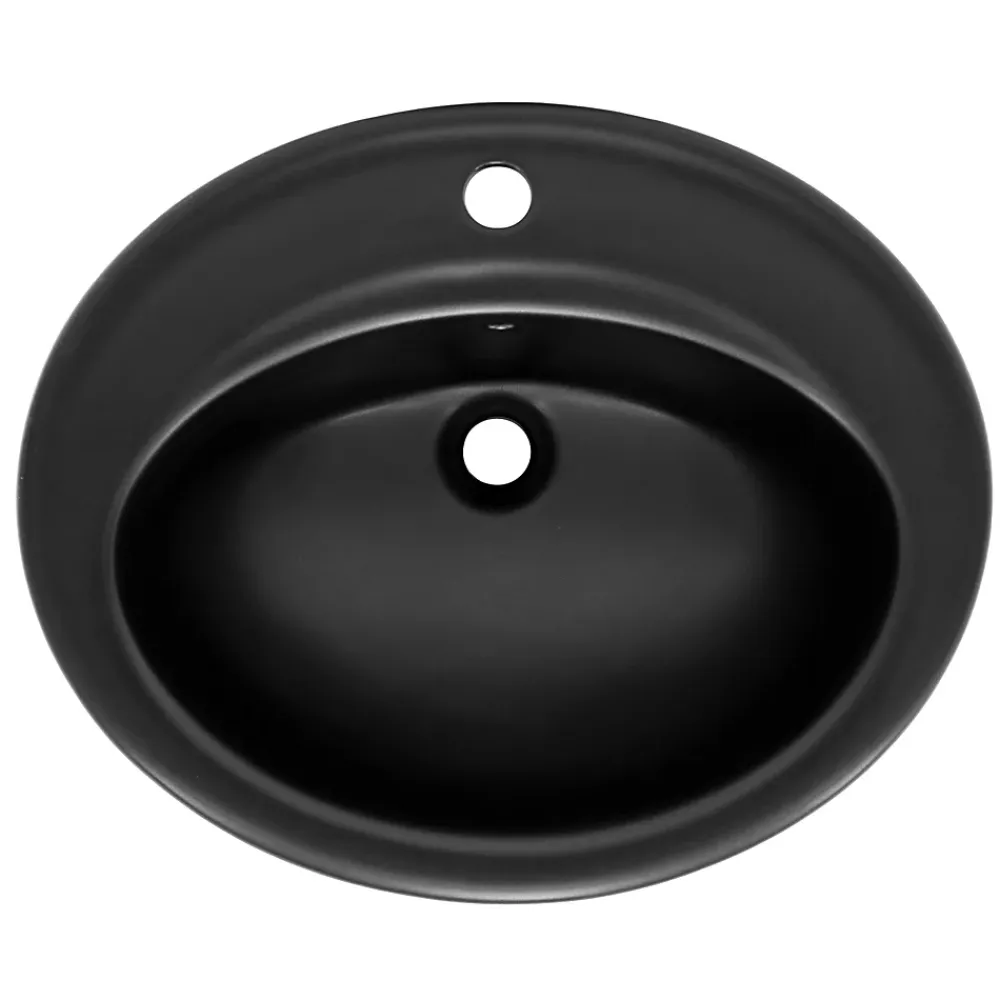 Luxebath Lavabo à encastrer noir mat céramique bouchon de vidange argent