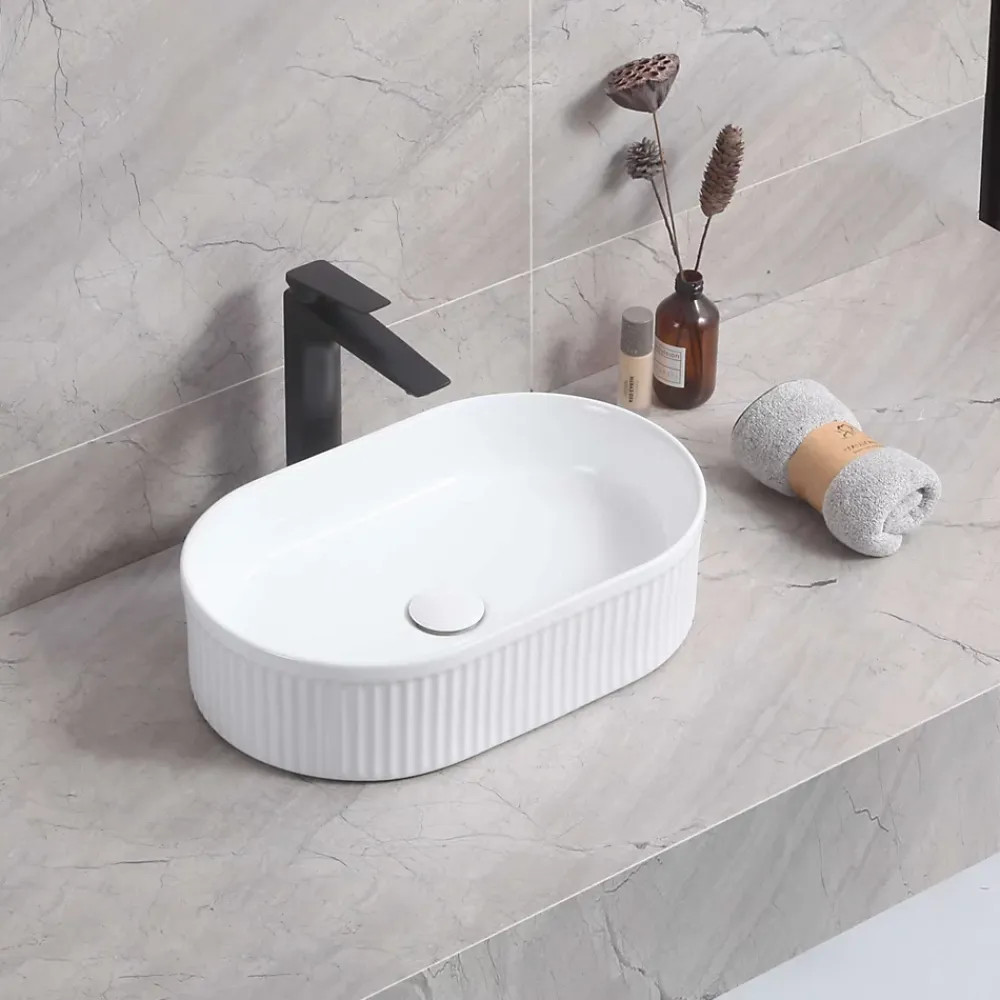 Poalgi Lavabo à poser CORINTO OVALO céramique 49,5x13x31 cm blanc