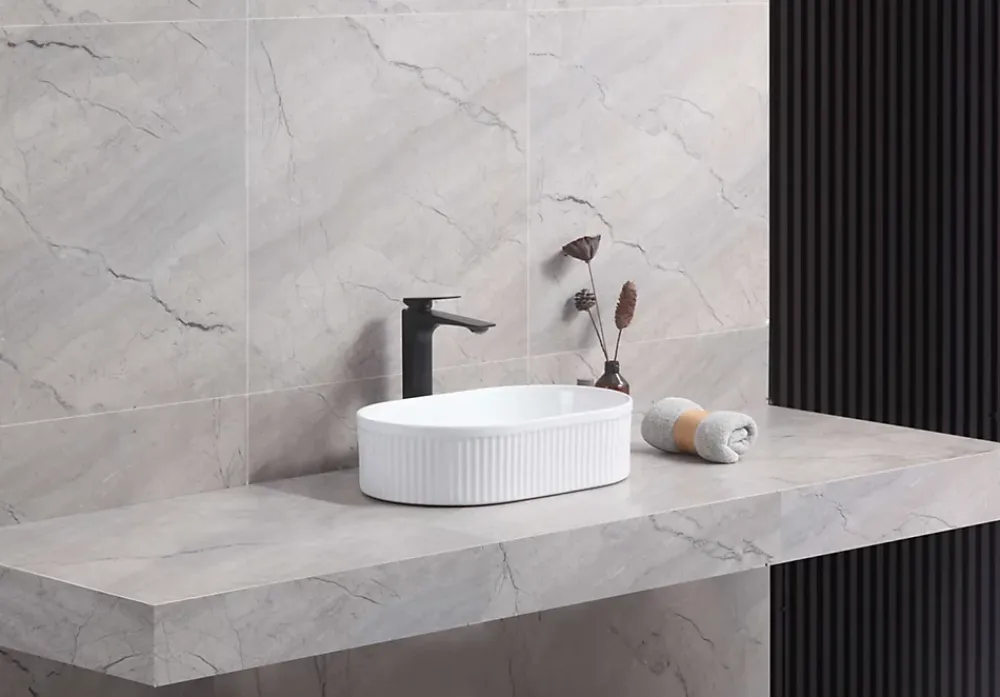 Poalgi Lavabo à poser CORINTO OVALO céramique 49,5x13x31 cm blanc