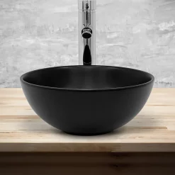 Vasque À Poser|Ml-Design Lavabo à poser rond noir mat céramique avec garniture de vidage