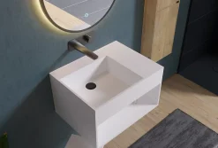 Bernstein Lavabo à suspendre 60x46x35cm en fonte minérale avec espace de rangement - blanc mat - PB2158