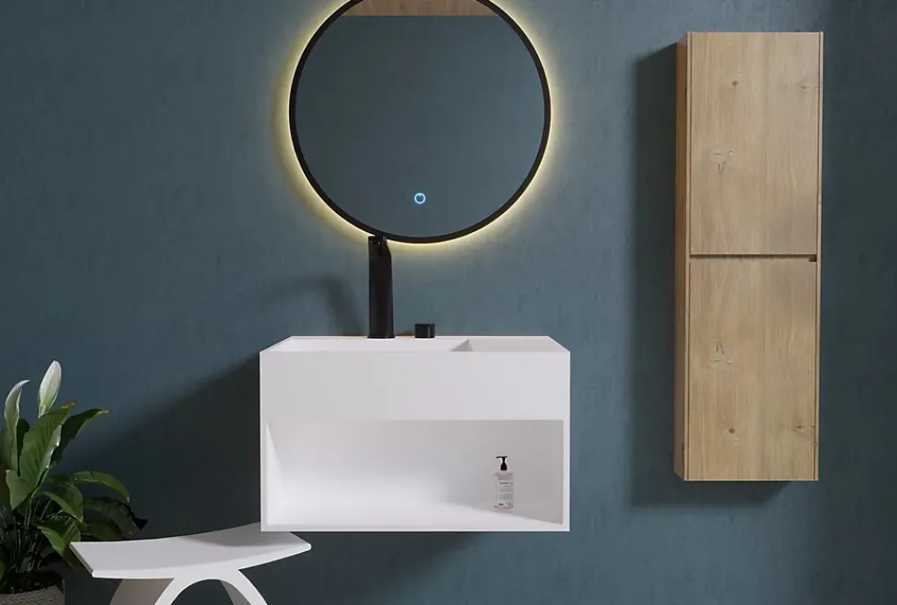 Bernstein Lavabo à suspendre 60x46x35cm en fonte minérale avec espace de rangement - blanc mat - PB2158