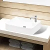 Vidaxl Lavabo à trou pour robinet céramique Blanc pour salle de bain