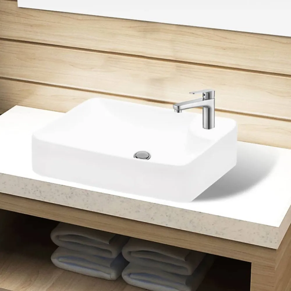 Vidaxl Lavabo à trou pour robinet céramique Blanc pour salle de bain
