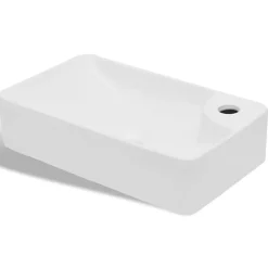 Vidaxl Lavabo à trou pour robinet céramique Blanc pour salle de bain