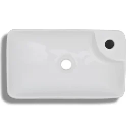 Vidaxl Lavabo à trou pour robinet céramique Blanc pour salle de bain