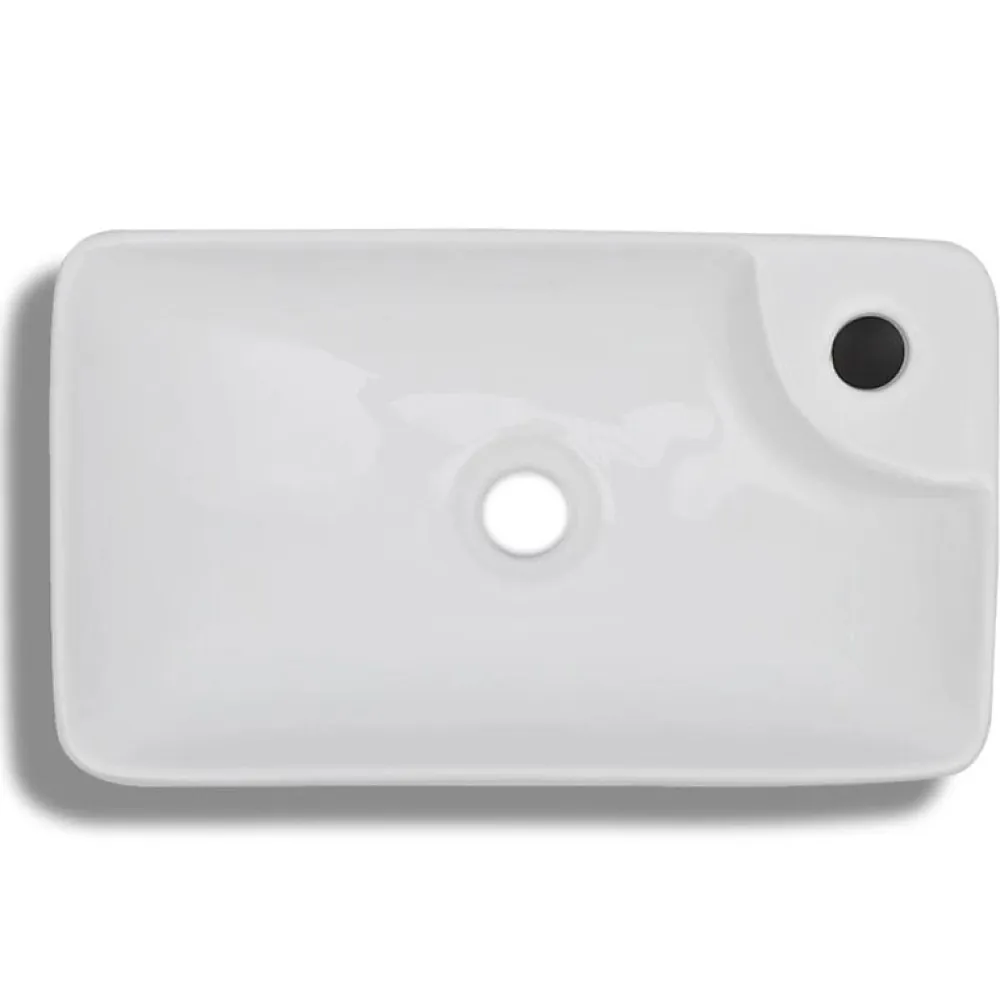 Vidaxl Lavabo à trou pour robinet céramique Blanc pour salle de bain