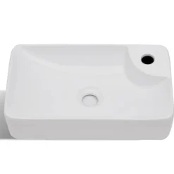 Vidaxl Lavabo à trou pour robinet céramique Blanc pour salle de bain