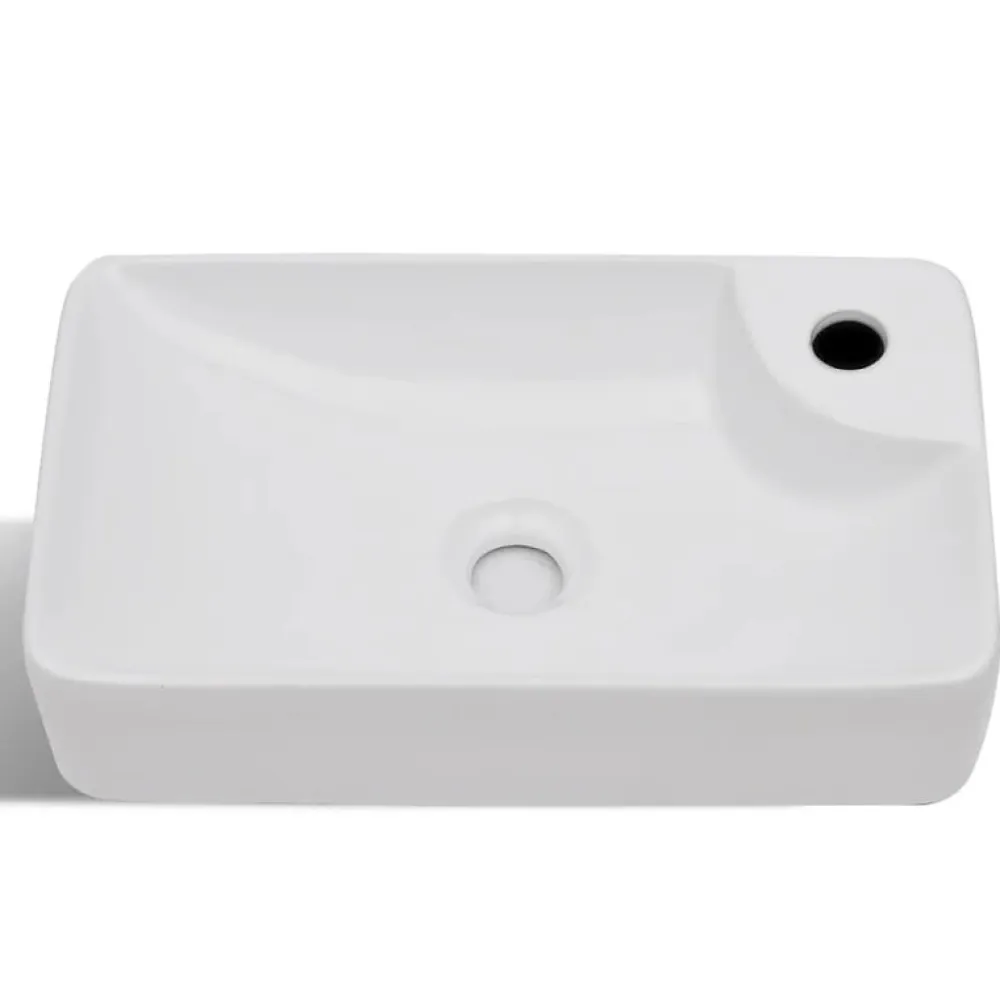 Vidaxl Lavabo à trou pour robinet céramique Blanc pour salle de bain