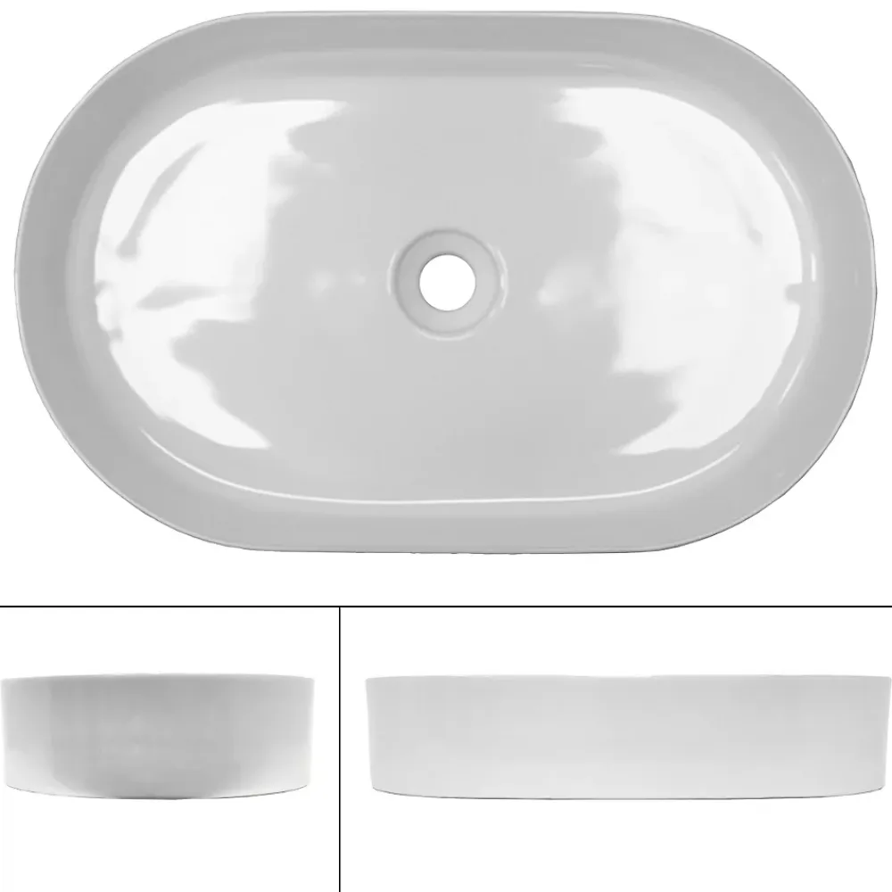 ECD Germany Lavabo +a poser ceramique vasque lave-mains salle de bain ovale blanc 605x380 mm