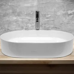 ECD Germany Lavabo +a poser ceramique vasque lave-mains salle de bain ovale blanc 605x380 mm