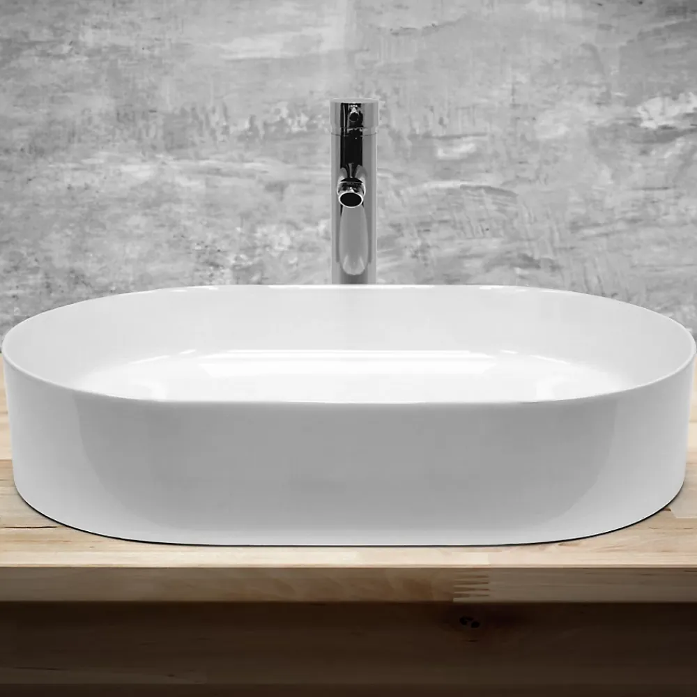 ECD Germany Lavabo +a poser ceramique vasque lave-mains salle de bain ovale blanc 605x380 mm