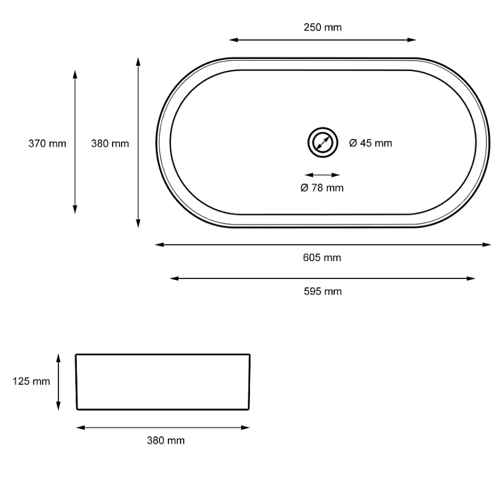 ECD Germany Lavabo +a poser ceramique vasque lave-mains salle de bain ovale blanc 605x380 mm