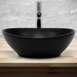 Ml-Design Lavabo a poser noir ceramique lave-mains salle de bain toilette 410x335x145 mm