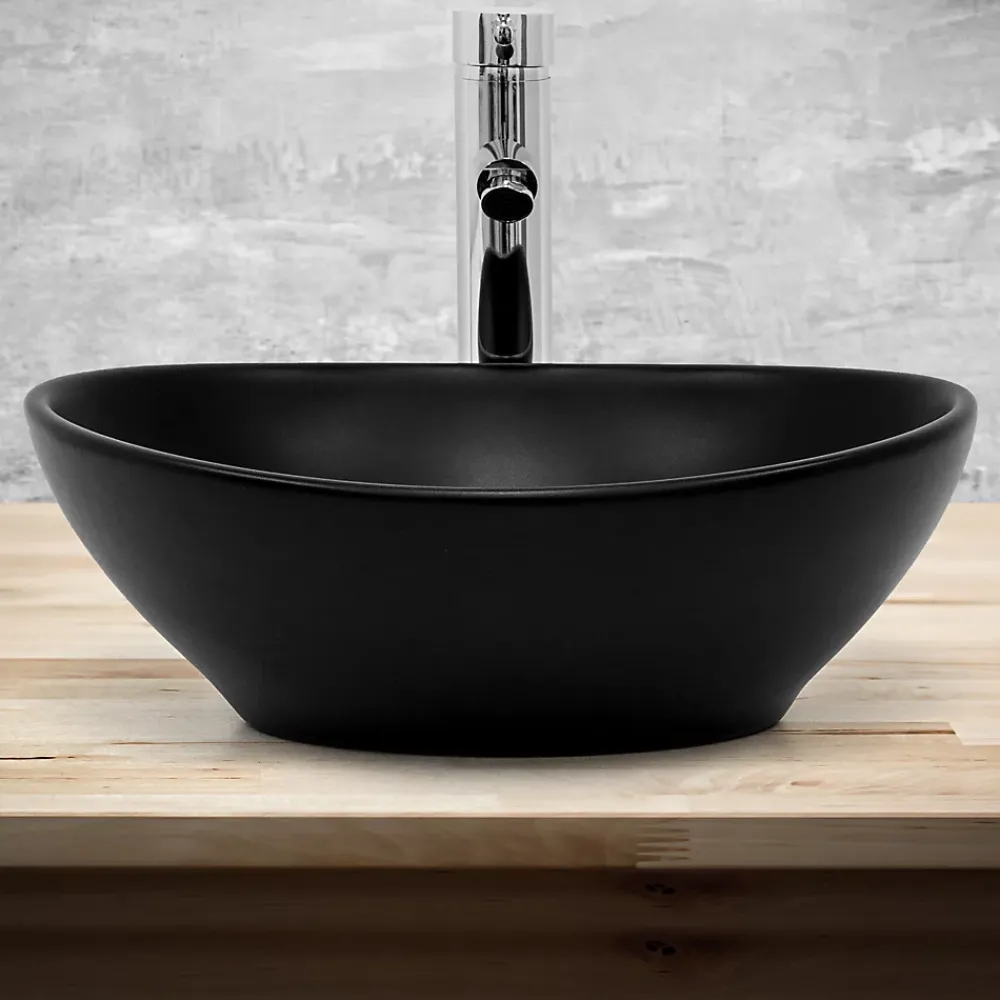 Ml-Design Lavabo a poser noir ceramique lave-mains salle de bain toilette 410x335x145 mm