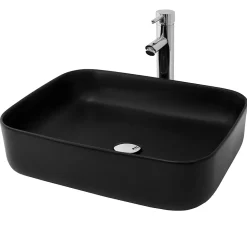 Ml-Design Lavabo a poser noir mat en céramique avec garniture de vidage 510x405x135 mm