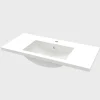 AICA Sanitaire Lavabo blanc 101x47x17.5 cm, Lavabo rectangulaire en marbre artificiel,