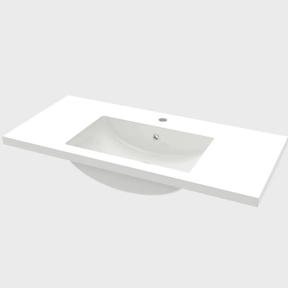 AICA Sanitaire Lavabo blanc 101x47x17.5 cm, Lavabo rectangulaire en marbre artificiel,
