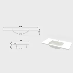 AICA Sanitaire Lavabo blanc 101x47x17.5 cm, Lavabo rectangulaire en marbre artificiel,