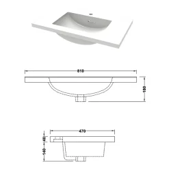 Plan Simple Vasque|AICA Sanitaire Lavabo blanc 81x47x17.5 cm, Lavabo rectangulaire en marbre artificiel,