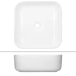 ECD Germany Lavabo carré ceramique vasque a poser salle de bain lave-mains blanc 390x390 cm