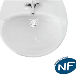 Lavabo|Sanindusa Lavabo 55cm mural céramique traditionnelle Aveiro 2 trous et trou chaine Aveiro blanc