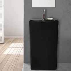 Homesight Lavabo colonne en céramique à poser, l.46 x H.85 x P.34 cm, noir, Elmo