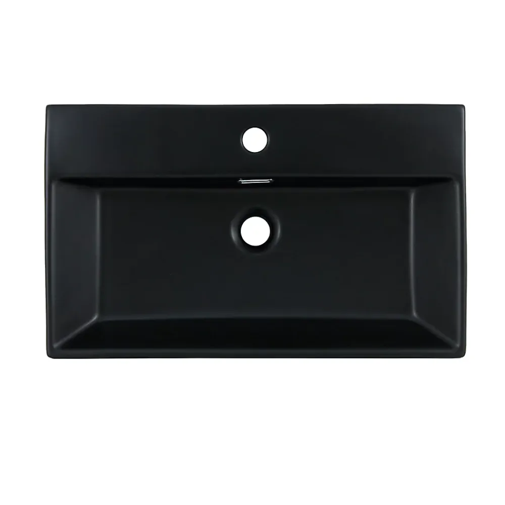 Luxebath Lavabo céramique noir avec garniture de vidage lave-mains moderne 605x365 mm
