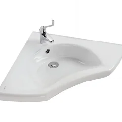Sanindusa Lavabo d'angle mural PMR extra plat normes handicapé porcelaine vitrifée NewWCCare blanc