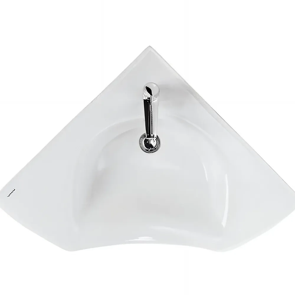 Sanindusa Lavabo d'angle mural PMR extra plat normes handicapé porcelaine vitrifée NewWCCare blanc