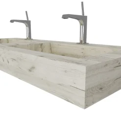 Kiamami Valentina Lavabo De Salle De Bain Avec 2 Vasques 120 Cm En Hpl Effet Glace
