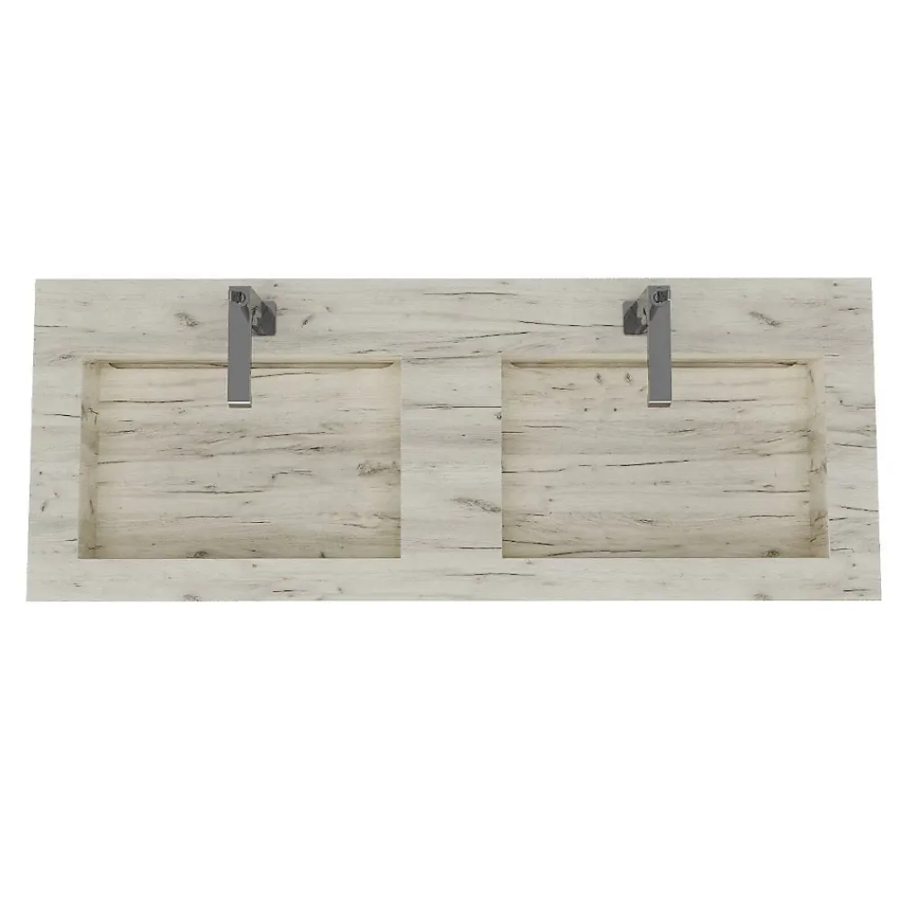 Kiamami Valentina Lavabo De Salle De Bain Avec 2 Vasques 120 Cm En Hpl Effet Glace