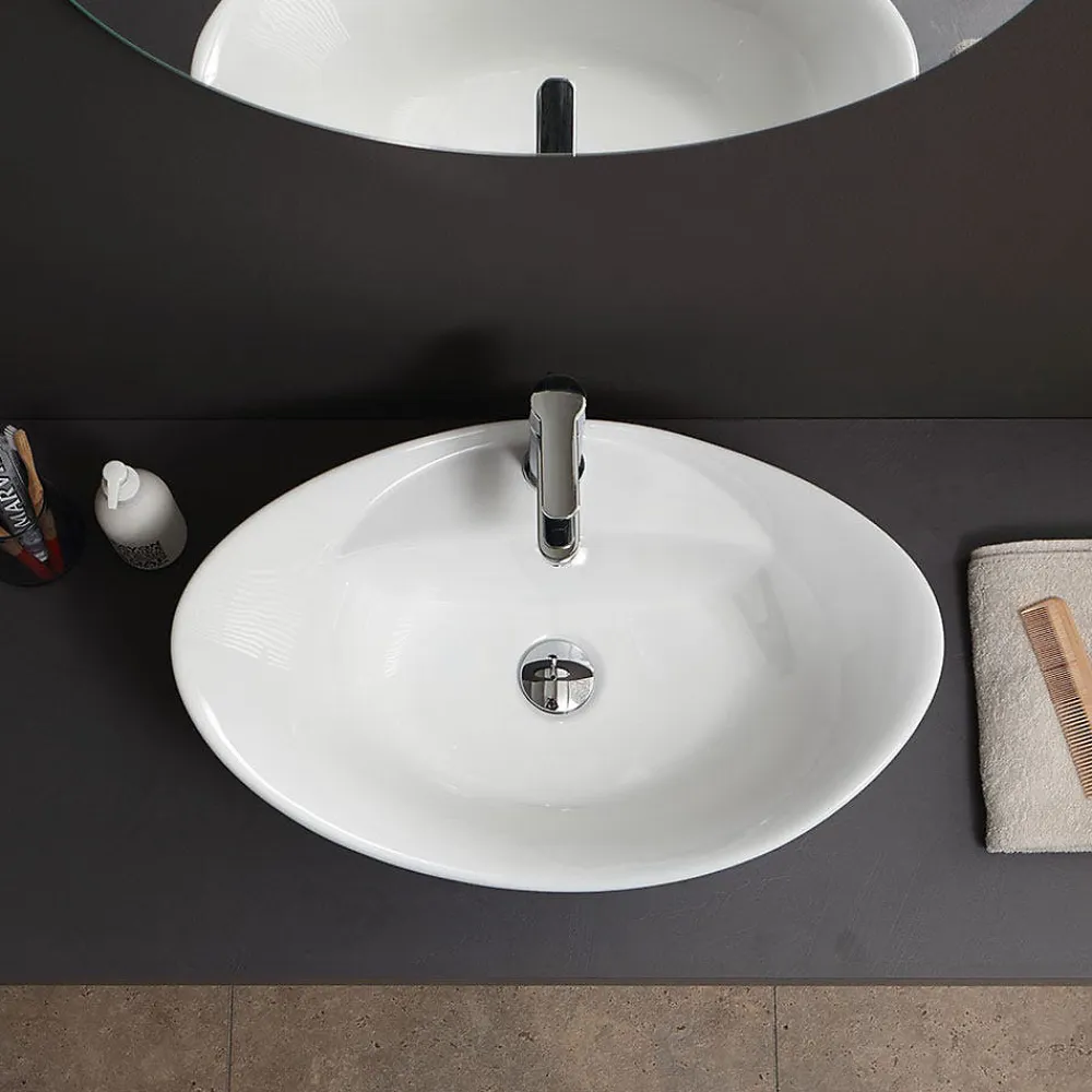Vasque À Poser|Kiamami Valentina Lavabo De Salle De Bain En Céramique Blanche De Forme Ovale