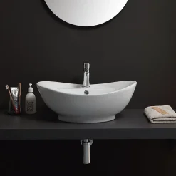 Vasque À Poser|Kiamami Valentina Lavabo De Salle De Bain En Céramique Blanche De Forme Ovale