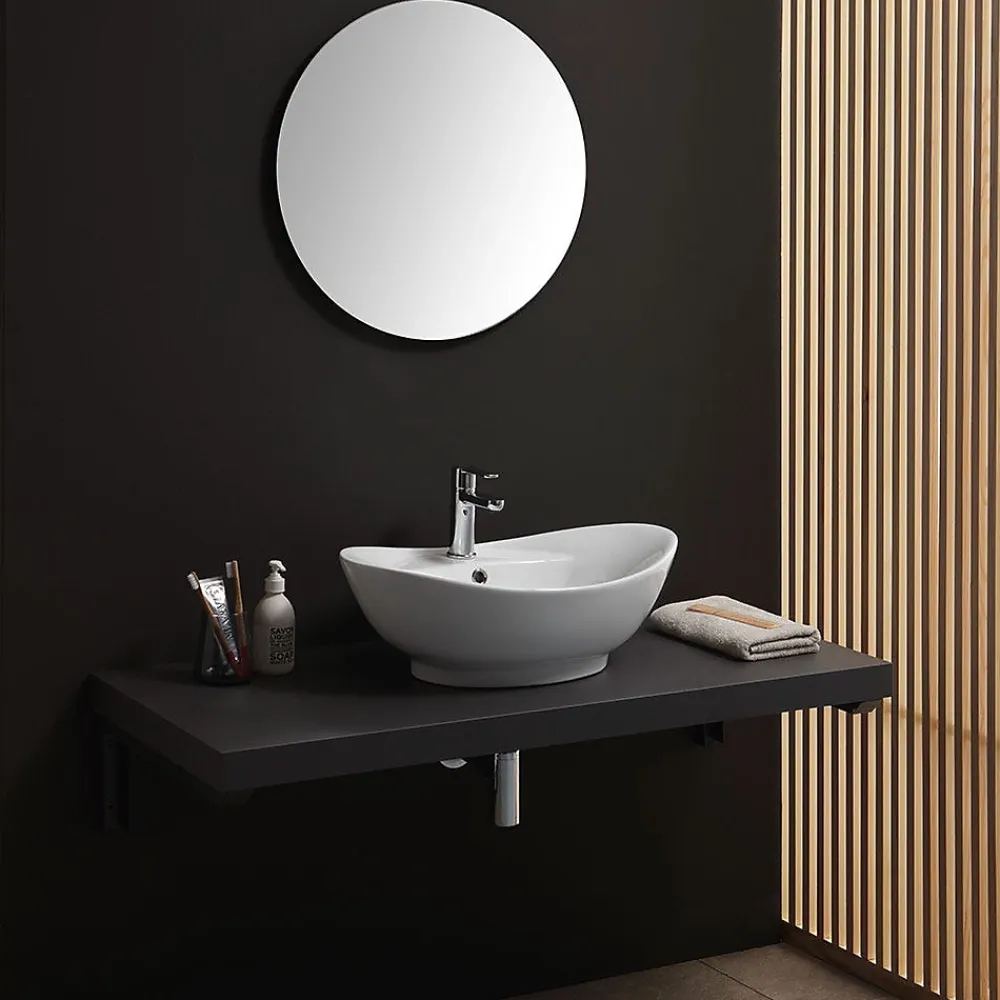 Vasque À Poser|Kiamami Valentina Lavabo De Salle De Bain En Céramique Blanche De Forme Ovale