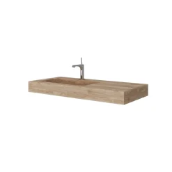 Lavabo|Kiamami Valentina Lavabo De Salle De Bain Hpl 100Cm Avec Vasque À Gauche Effet Bois Chêne Miel
