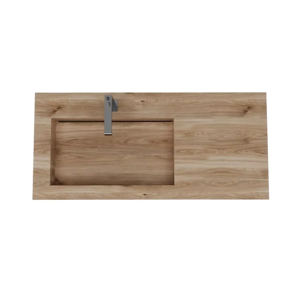 Lavabo|Kiamami Valentina Lavabo De Salle De Bain Hpl 100Cm Avec Vasque À Gauche Effet Bois Chêne Miel