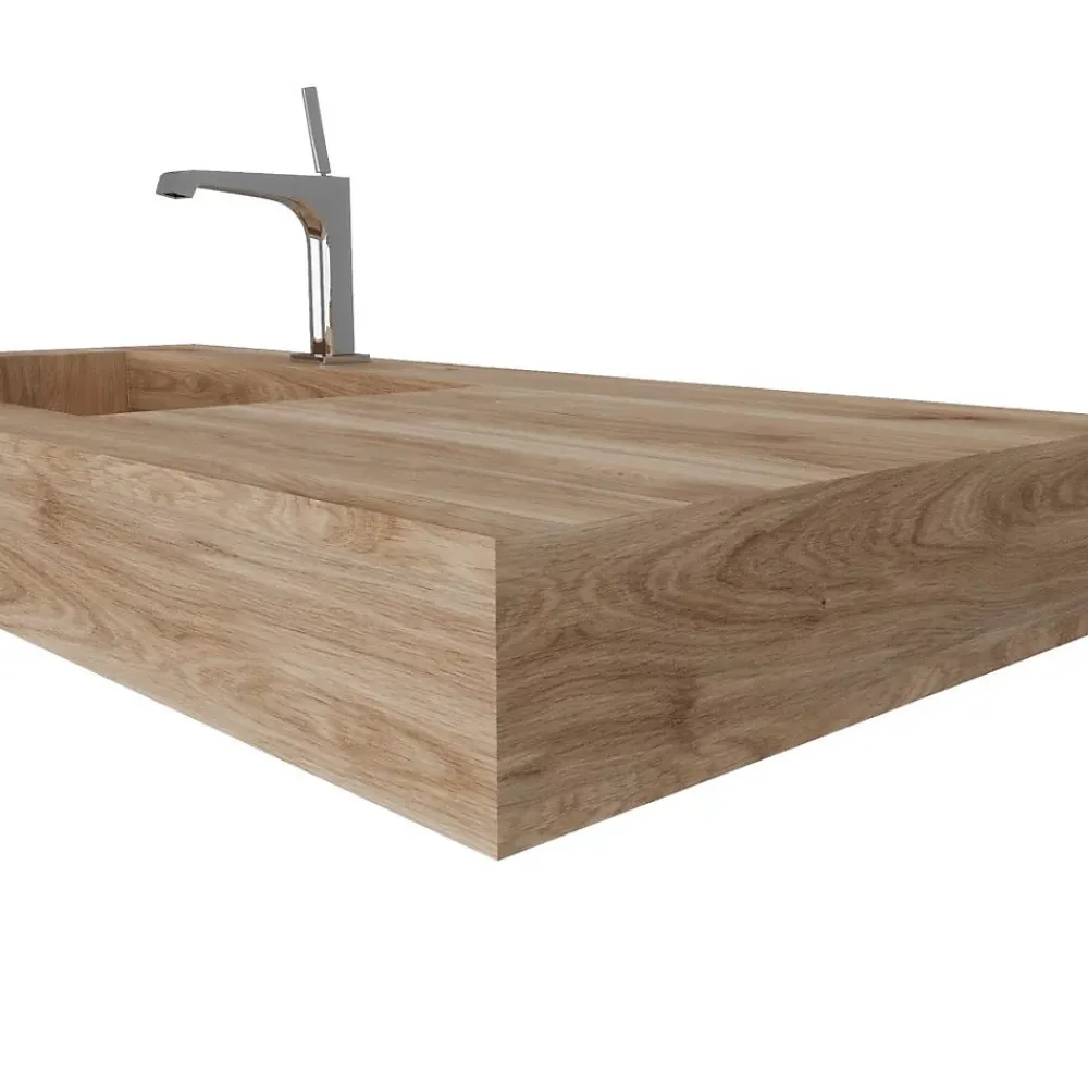 Lavabo|Kiamami Valentina Lavabo De Salle De Bain Hpl 100Cm Avec Vasque À Gauche Effet Bois Chêne Miel