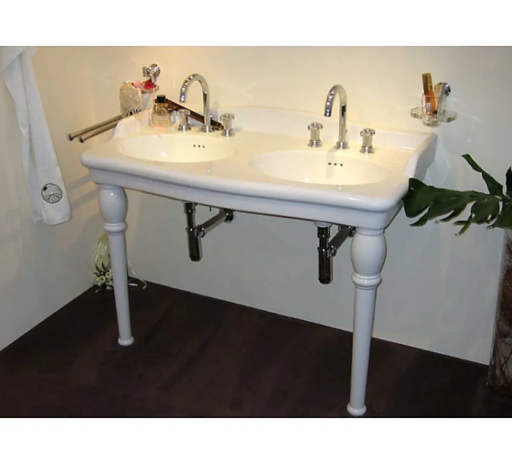 Lavabo|Sarreguemines Lavabo double vasques Louxor sur colonnettes